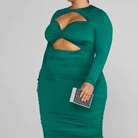 Green Fashion To Figure Daniela Cutout Ruched Dress - Picture 1 of 3